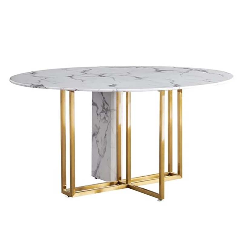 Modern Design Home Dining Room Furniture Real Marble Dining Table round marble gold stainless steel metal stand
