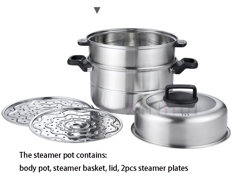 3 layers stainless steel  steamer pot and cookware pot with glass lid