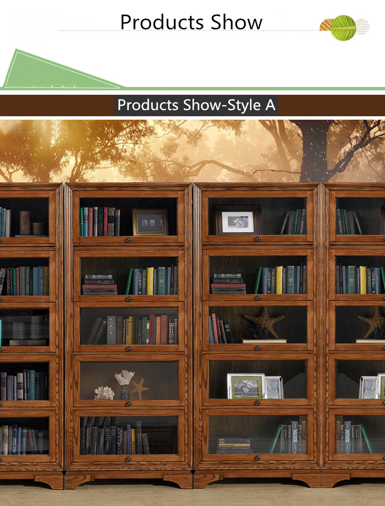 high quality solid wood household and office bookcase bookshelf with door