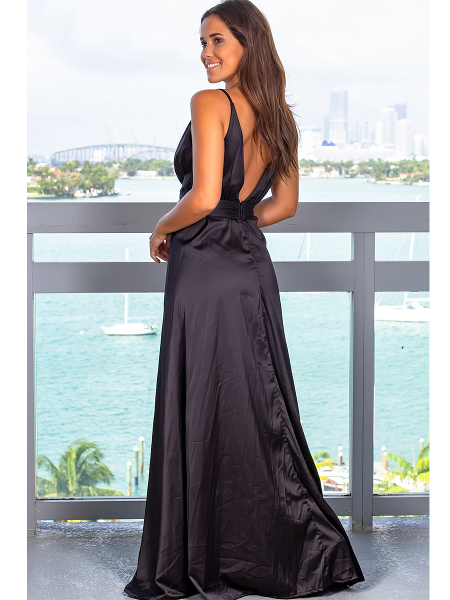 Comfortable Pink Women fashion clothing supplier silk maxi dress sexy back open evening dress