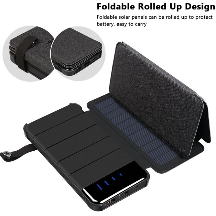 2 in 1 Detachable Solar Phone Charger 10000mAh Power Bank Portable Foldable Solar Panels Leather Cover Powerbank