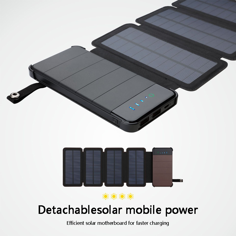 2 in 1 Detachable Solar Phone Charger 10000mAh Power Bank Portable Foldable Solar Panels Leather Cover Powerbank