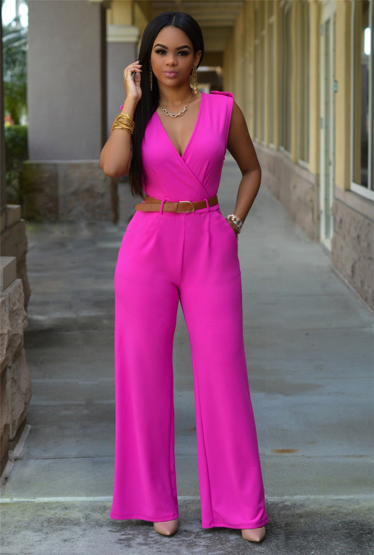 Harem jumpsuit for women Fuchsia new Sexy hot-selling women's solid color Sleeveless elegant long wide leg jumpsuit manufacturer