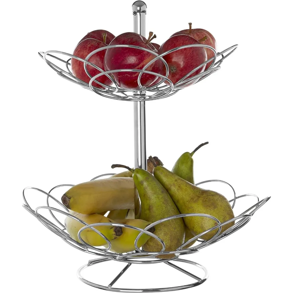 Высококачественные индийские товары, Двухуровневая Посеребренная металлическая проволочная корзина для фруктов круглой формы для гостиной и гостиной, настольная