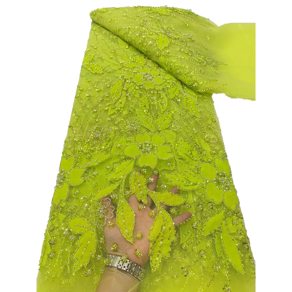 HFX Роскошная африканская 3D ткань с цветочной вышивкой, кружевная 2023, новейшая блестящая французская Тюлевая кружевная ткань для свадебного вечернего платья
