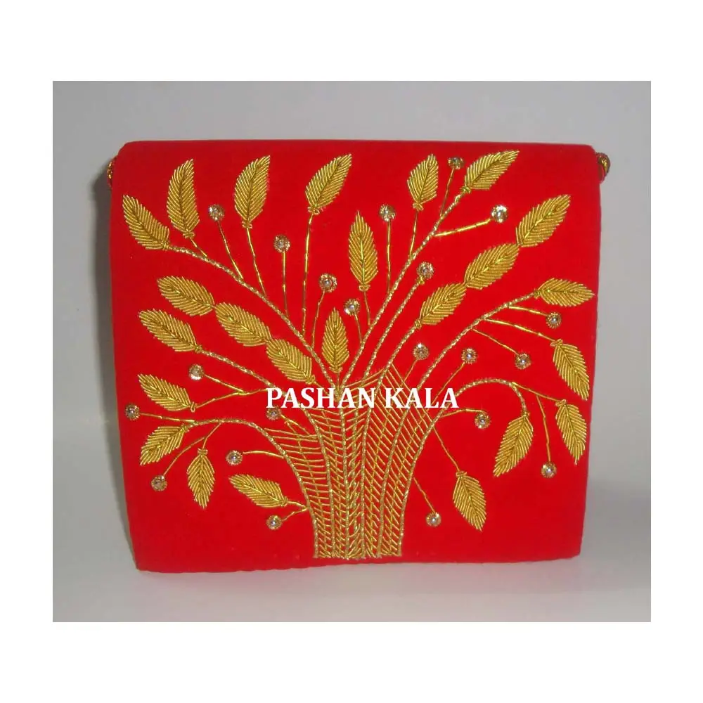 Лучшее качество индийский кошелек традиционный дизайн ручной работы Zari Вышивка кошелек и сумка с золотым Zari рабочий женский свадебный подарок