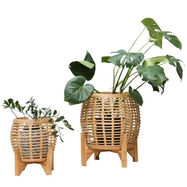 Соломенная корзина для садовых растений, круглые декоративные корзины для морской травы с прочными ручками, индивидуальное обслуживание от вьетнамского поставщика
