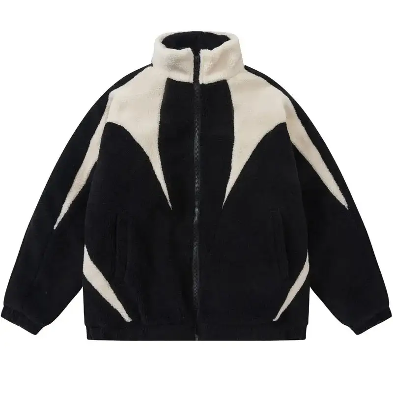 Оптовая продажа, однотонная куртка на молнии свободного кроя с длинным рукавом, зимнее пальто, флисовая уличная модная куртка для мужчин