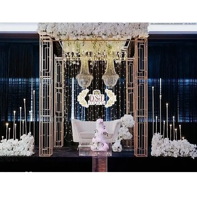 Best Price Four Pillars Square Metal Mandap UK Contemporary Wedding Candlelit Mandap Hot Selling Wedding Event Metal Mandap