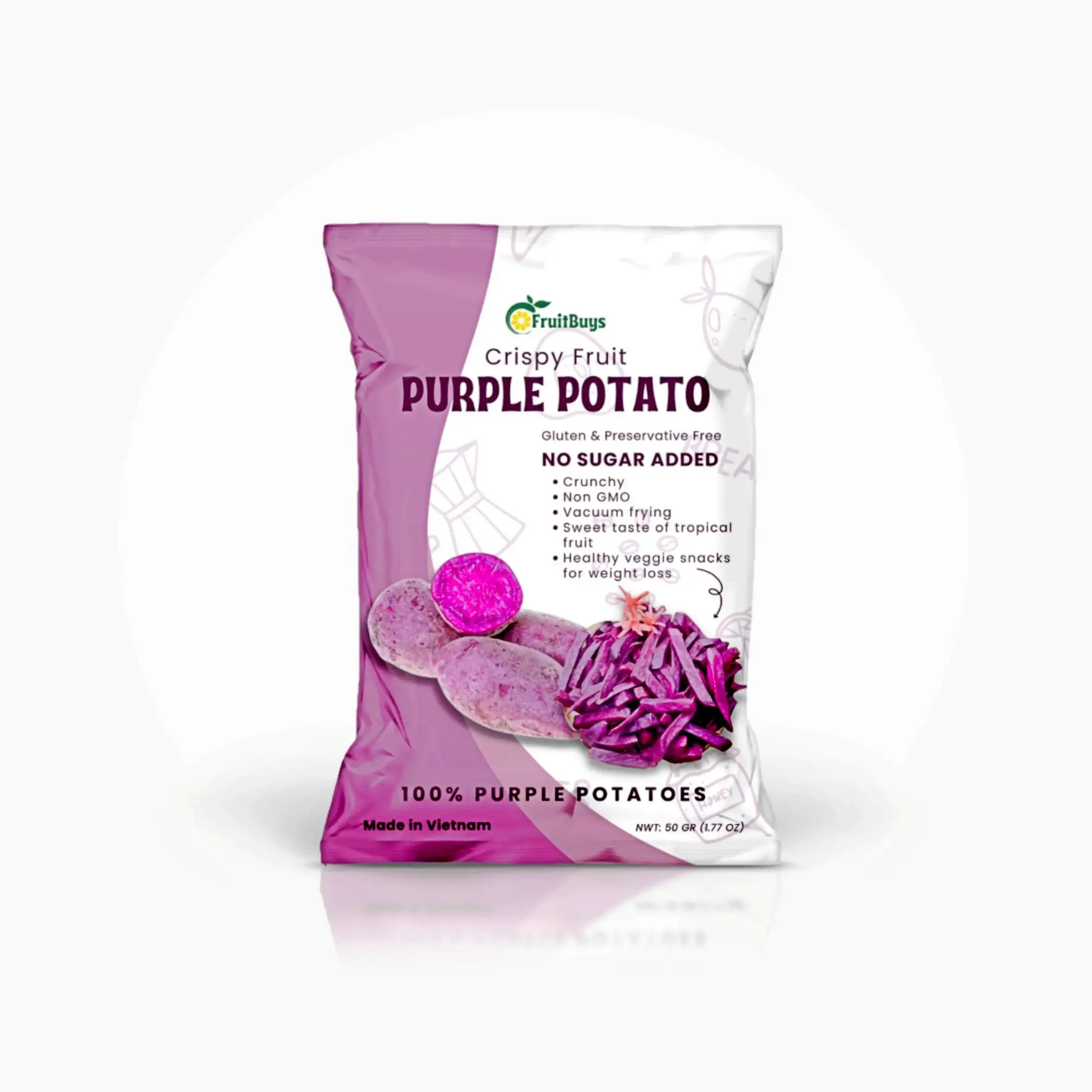 Purple Sweet Potato Chips: Vietnamese Snacks with No Sugar Added for Weight Loss - FruitBuys Vietnam