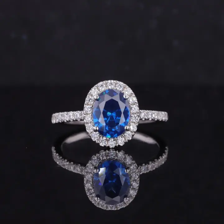 Купить 14 K белое золото сапфировое овальное бриллиантовое обручальное кольцо с 2 мм шириной кольца для девочек от экспортеров
