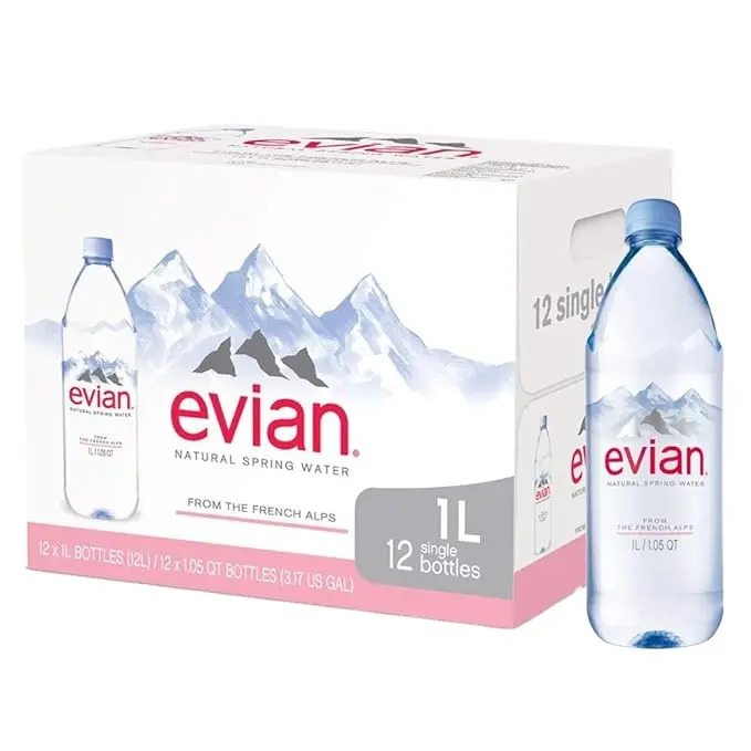 Натуральная родниковая вода evian (один футляр из 12 отдельных бутылок, каждая бутылка-1 литр)