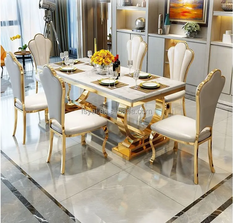 Customized 240cm 180cm Modern Home Furniture Rectangle Luxury Real Natural Marble Top Dining Table Sets