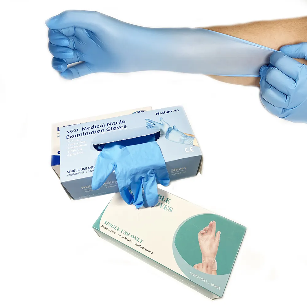 pure nitrile examination medical disposal gloves box of 100 medical disposable powder free blue ce certificate en455