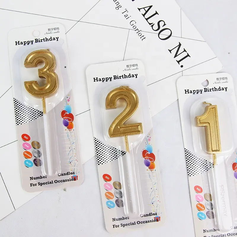 Custom Logo Plain Happy 0 1 2 3 4 5 6 7 8 9 Cake cheap numeral gold number birthday candle with Stick