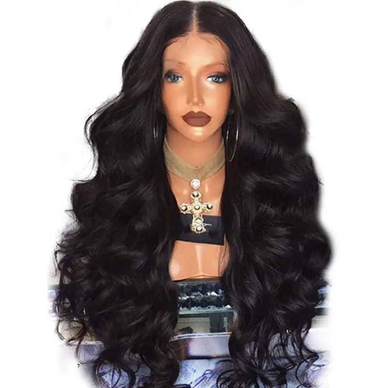 Wigs Vendor Wholesale High Quality Heat Resistance Fiber Natural Wig Synthetic Long Wavy Lace Front Perruque