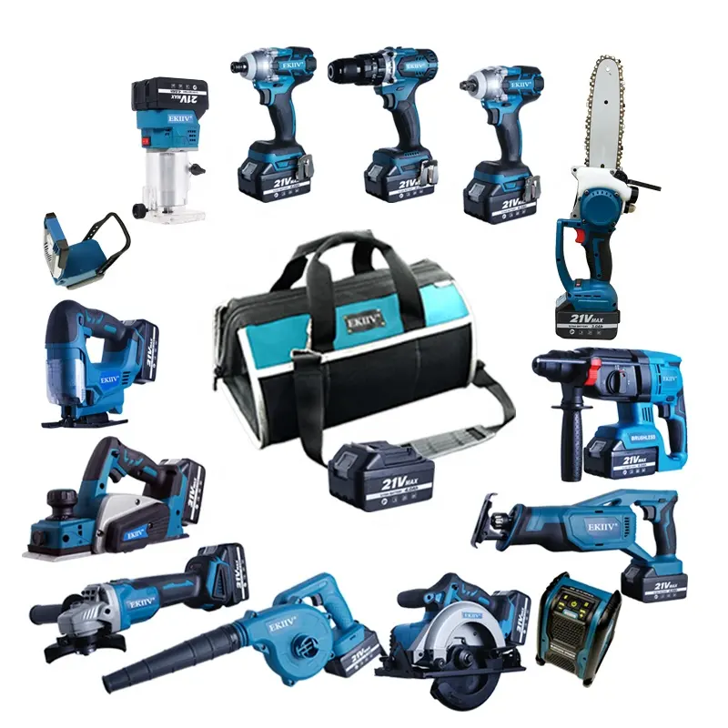 EKIIV best price china factory 15 in one 20v 18volt 4.0A 5.0A 6.0A universal battery power tools 15 kits combo