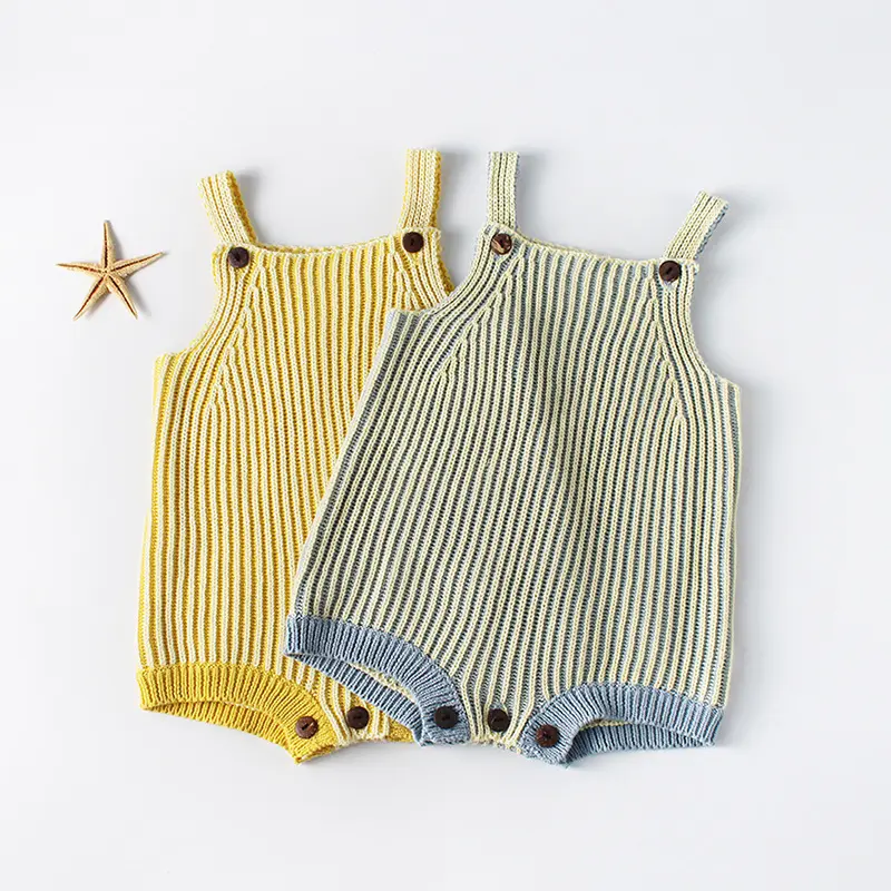 100% cotton knitted Autumn design fancy fashion Strap Baby Knitted romper