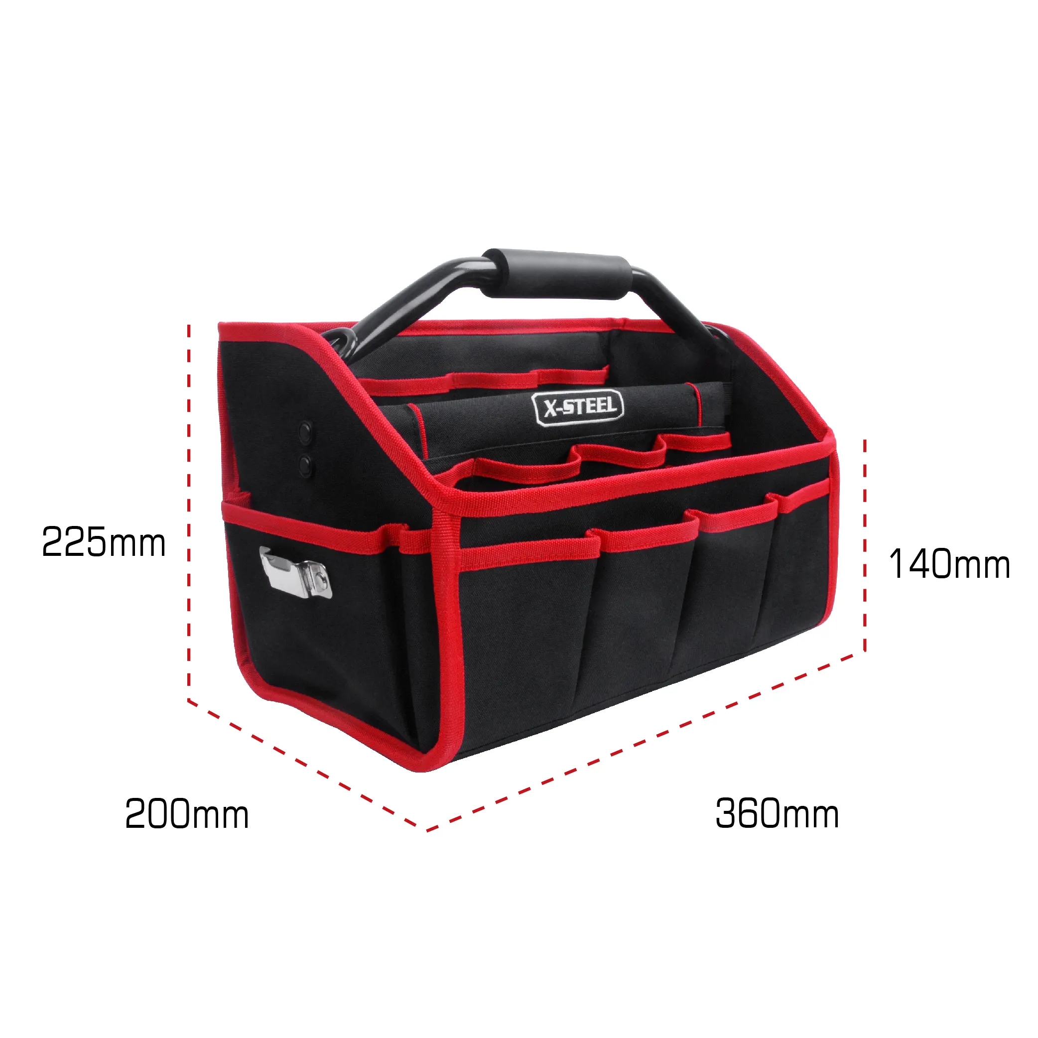 Factory Supply Red Black Metal portable rod Multi pocket multifunction Tool Storage bag