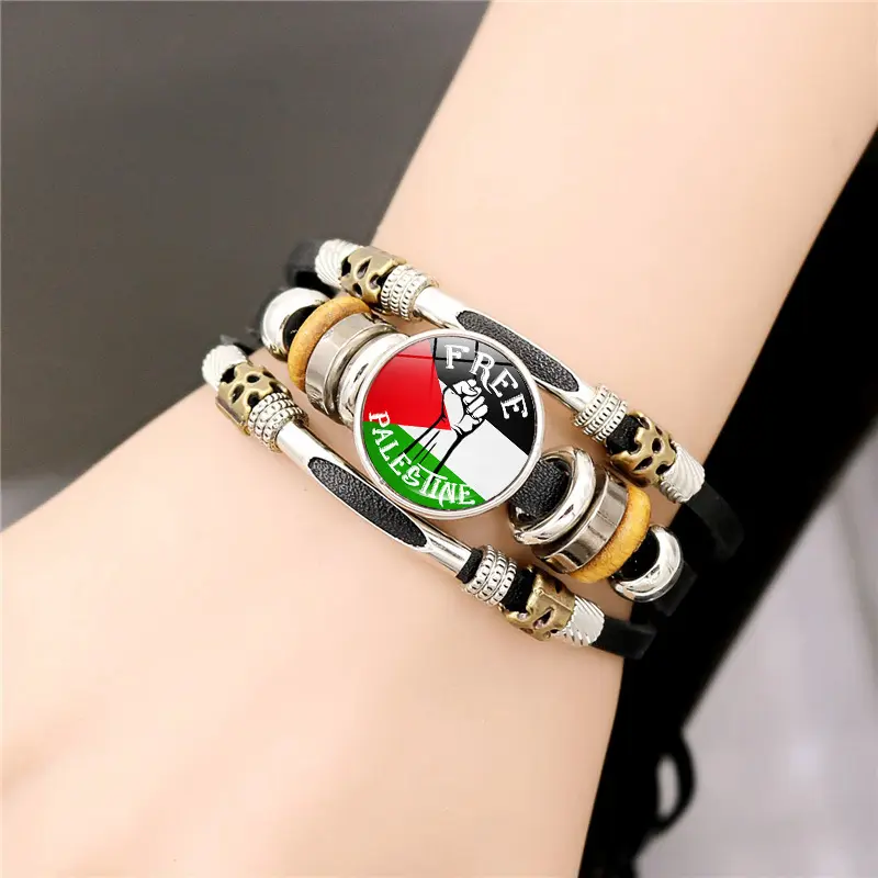 Модные женские мужские браслеты с запахом Huaqi PRA04, кожаные браслеты с флагом Палестины, подарок для путешествий
