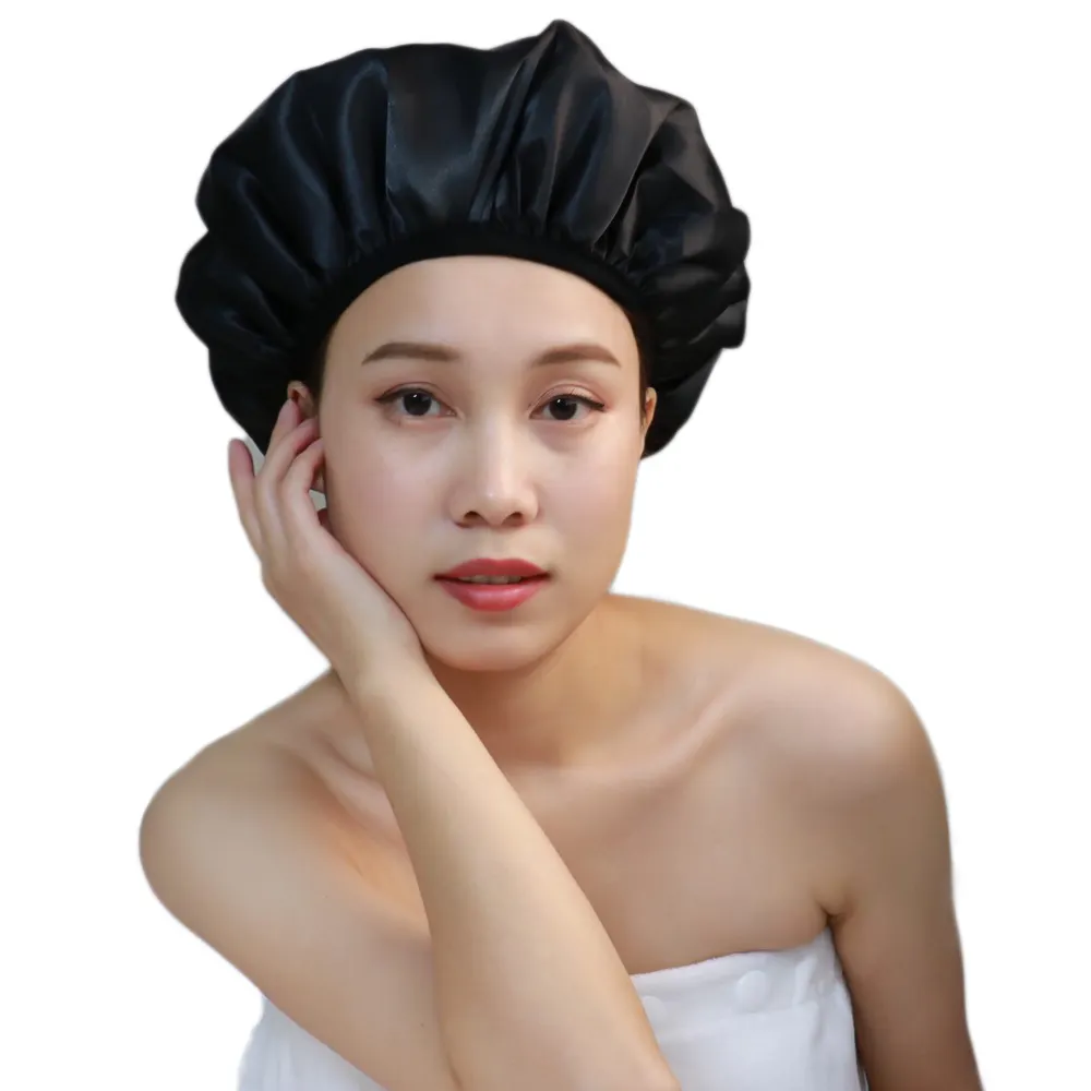 triple layers luxury shower caps terry lined waterproof bath cap for women