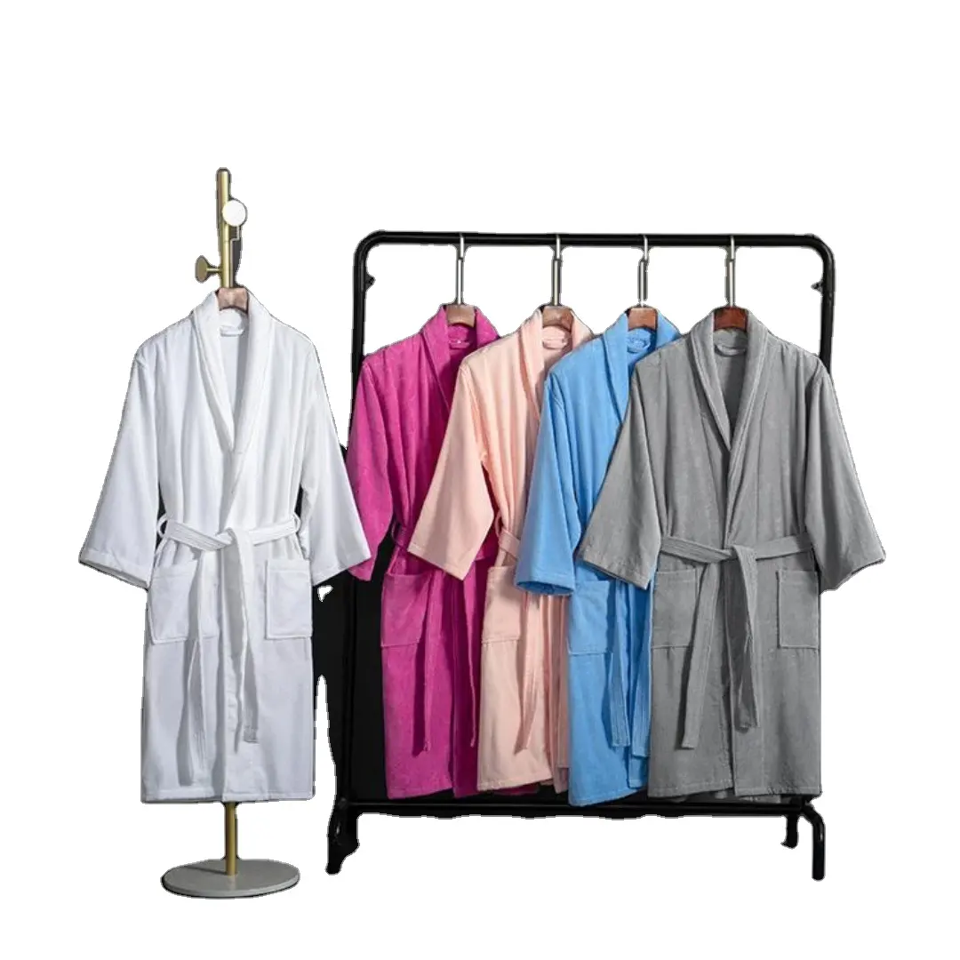 Custom Size White Shawl Collar 100% Cotton Hotel Bathrobe In Stock White Cotton Bath Robes