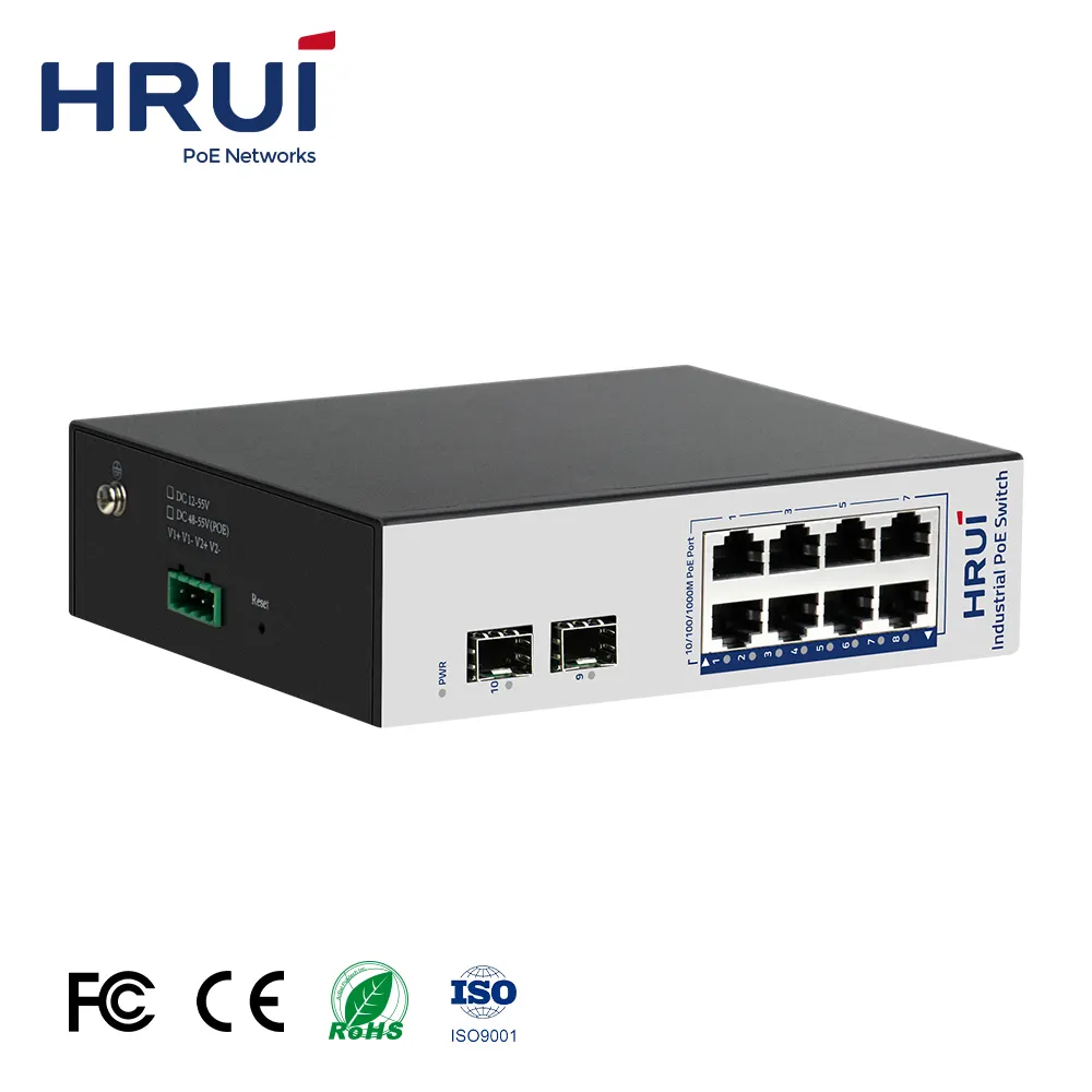 Industrial Chip Factory Price 8 Ports POE 2 Ethernet  2 SFP  Fiber Port Industrial Gigabit POE Switch