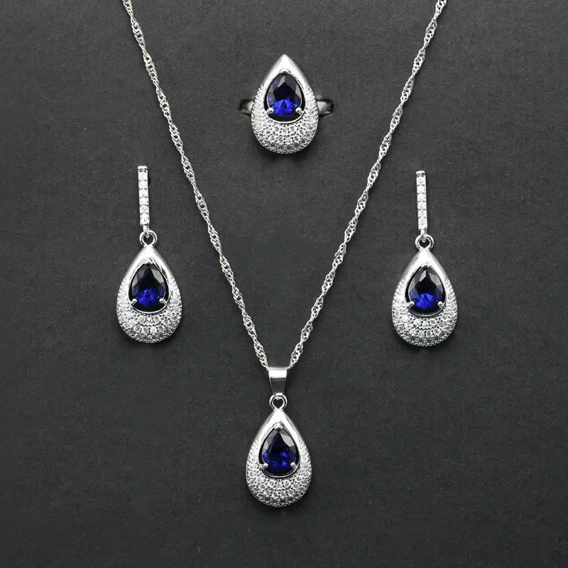 Costume Jewelry Necklace Earring Ring Set 3 Piece Zircon Jewelry Set