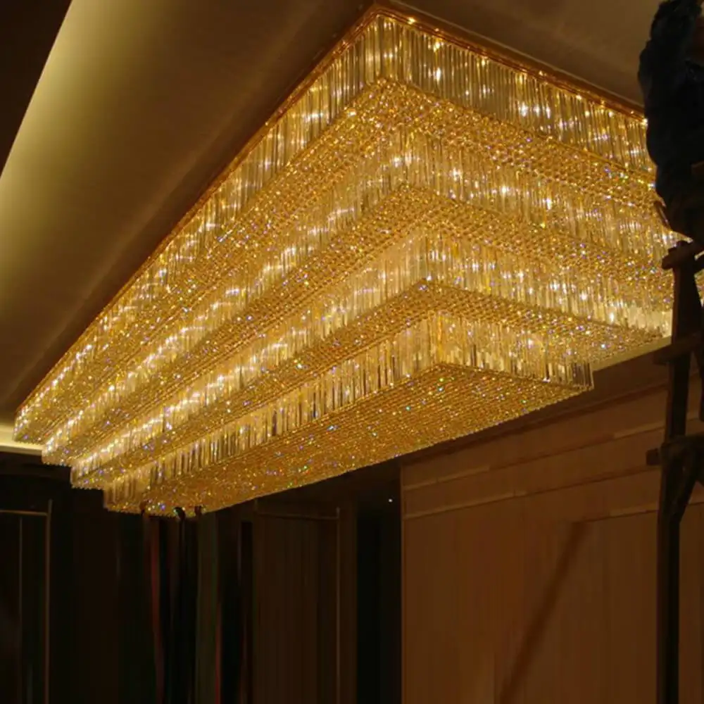 Custom Made Large Rectangular Ceiling Crystal Chandelier