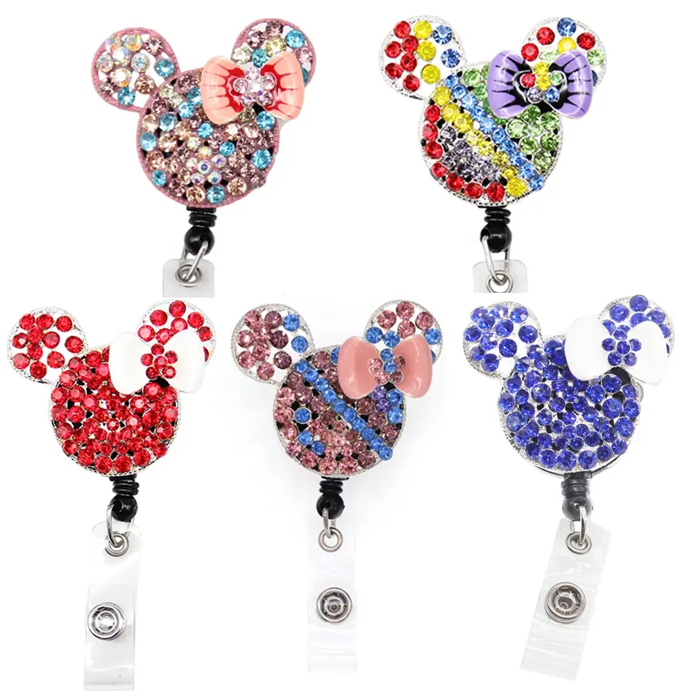 Mix Style Cute Animal Office Supply Rhinestone Retractable Sparkles Badge Holder & Accessories For Nurse Accessories Gift