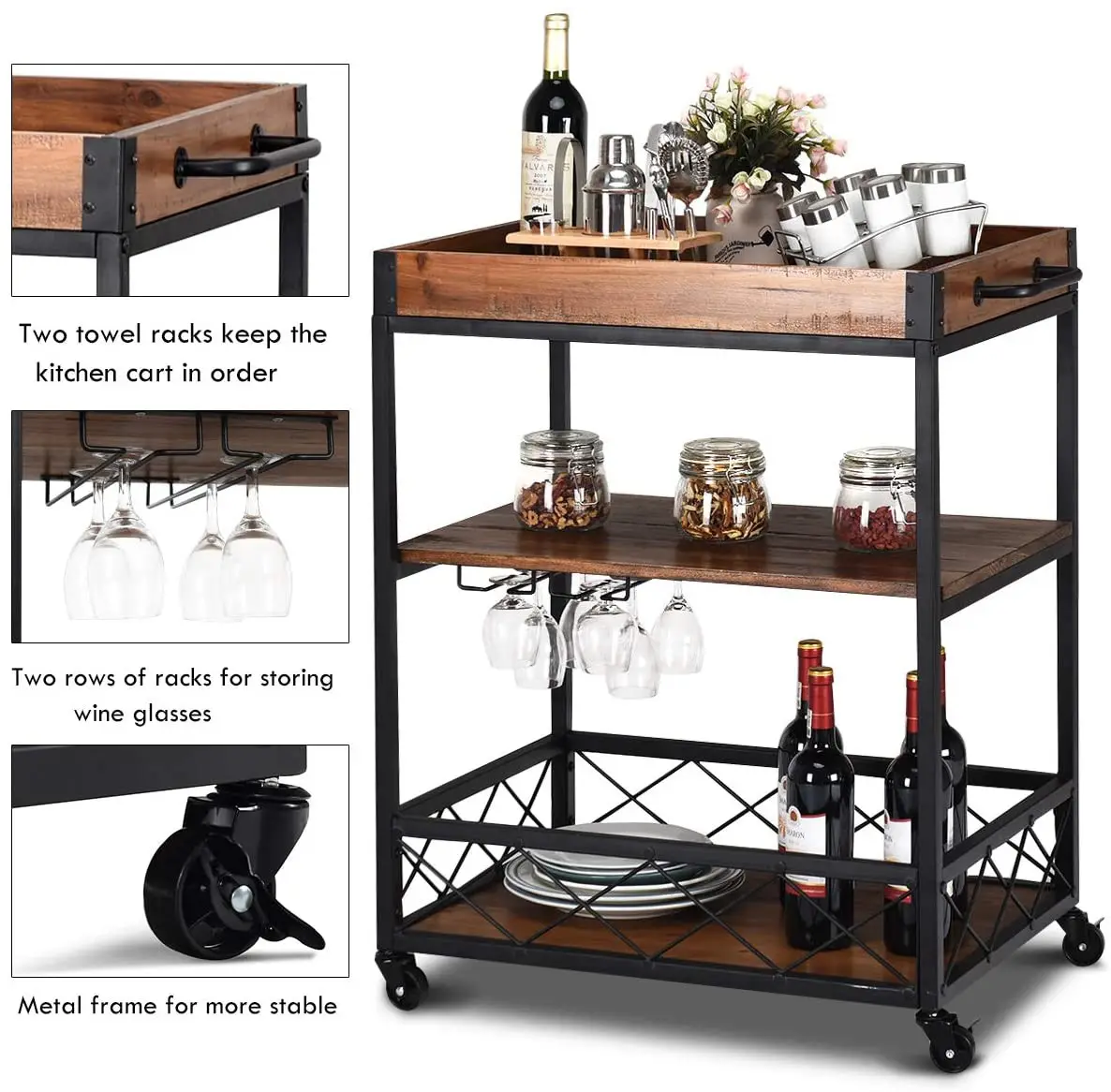 cheap kitchen vegetable cart kitchen trolley with wood top wholesale