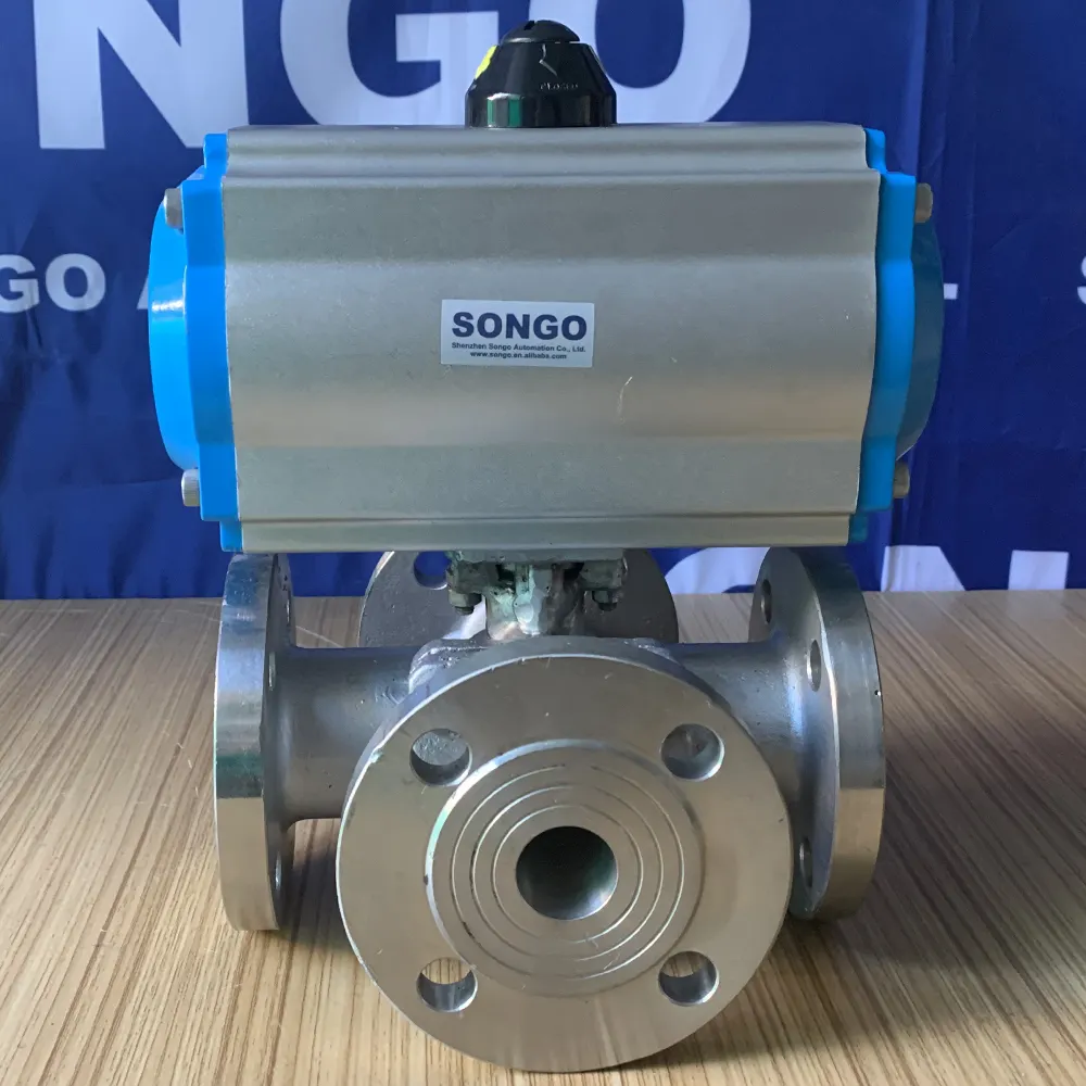 2 Inch ANSI 300Lb Flange Stainless Steel 304 PN40 4 Way Multi Port Pneumatic 4 Way Ball Valve Pneumatic Actuator