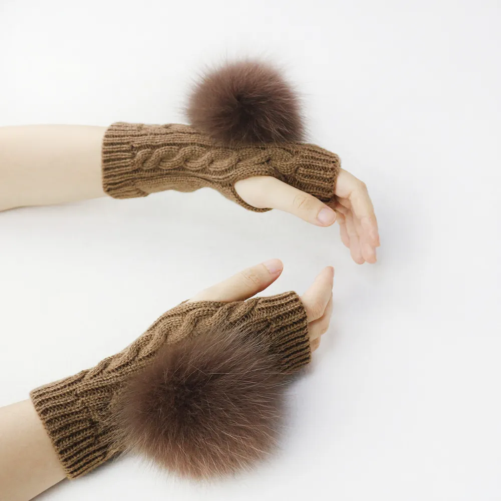 Janefur Women New Soft Warm Knitted Hand Arm Crochet Stretchy Long Fingerless Fashion Gloves Winter Mitten