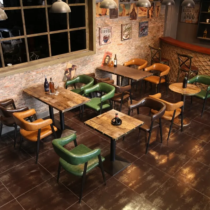 Классический Американский промышленный Винтажный стиль ресторан Бистро бар кафе быстрое питание Железный обеденный стул и деревянные наборы столов