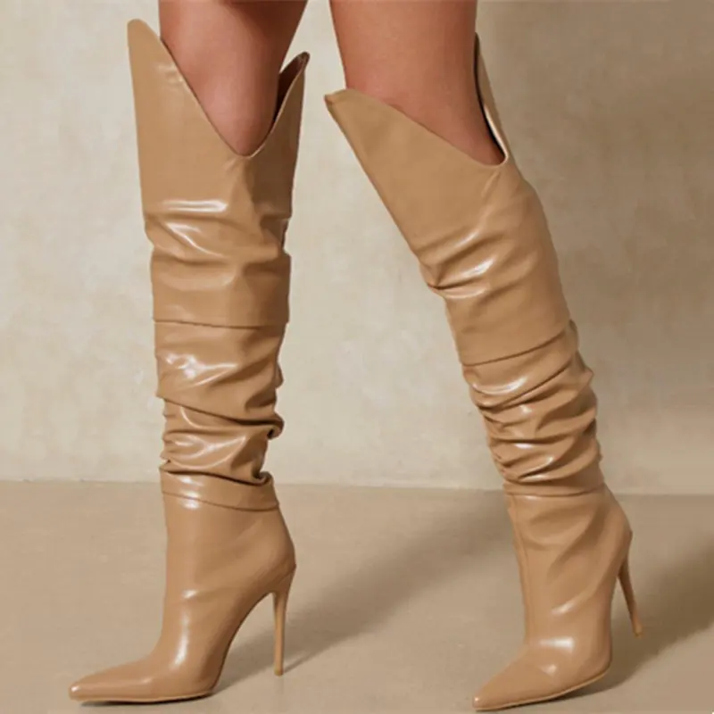 Hot Winter Lady's Casual Style Boots Thin High Heel Slang Cut Slip-on Soft Over Knee Boots Fashion