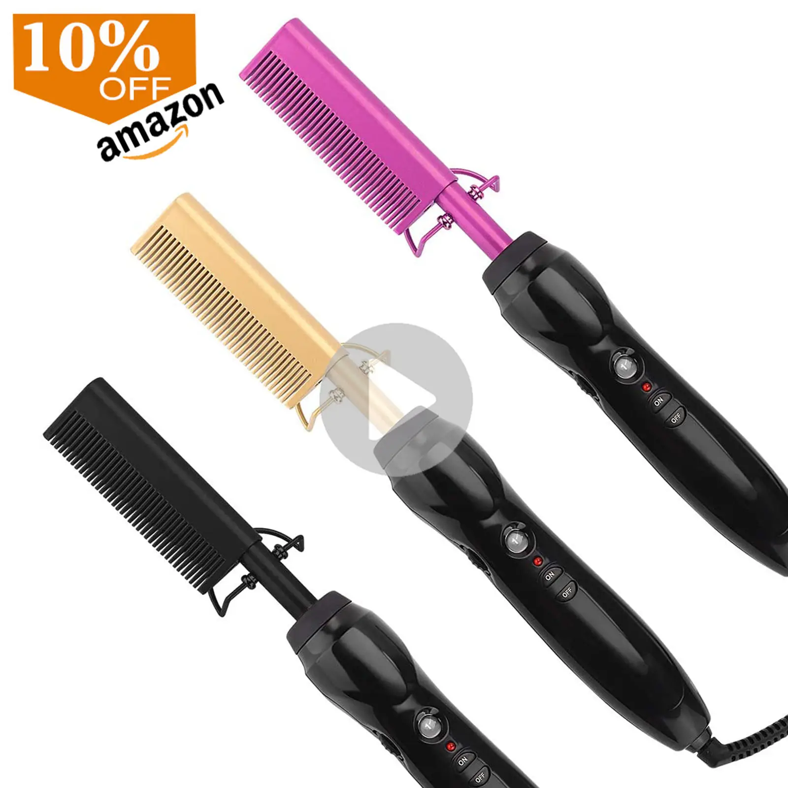 Amazon Afro African Hair Straight High Heat Press Comb, Professional Mini Hair Straightener Pressing Electric Hot Comb