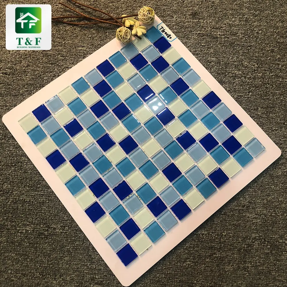 Blue Swimming Pool Crystal Glass Mosaic Tile Natural Pattern Glazed Square Ceramic Mosaic Tile Price 4Mm 6Mm 8Mm Thickness