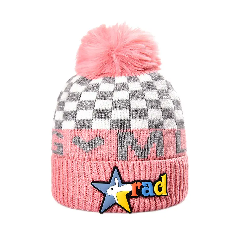 Customized Professional 100% Acrylic cute Pom Pom Cable Knit Beanie Hats For Kids