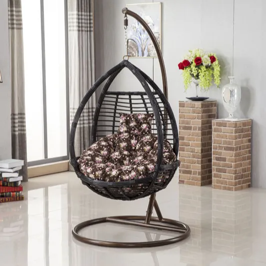 Кресло-качели черное яйцо с подставкой, уличное плетеное каплевидное кресло-качели с одним сиденьем для детей