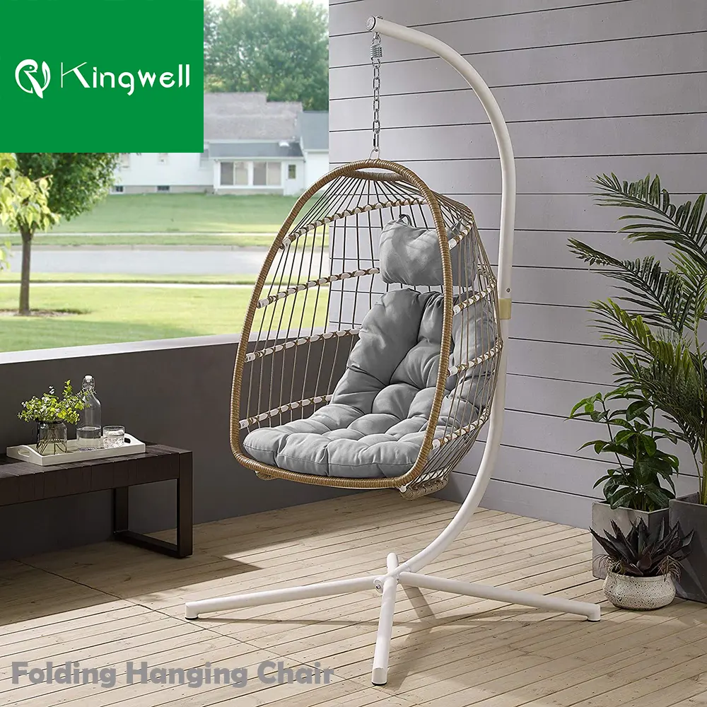 Egg patio furniture rope woven swing chair with full KD hanging chair frame mail packing