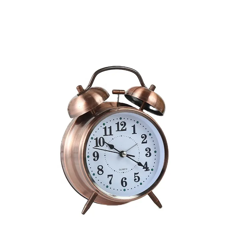 Home decoration traditional clock 4 inch electroplated copper color metal alarm clock