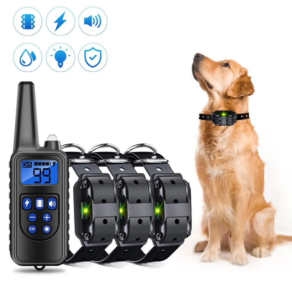 Electric Dog Training Collar Waterproof Rechargeable Remote Control Electric Shock Vibration Sound Dog Collar with LCD Display