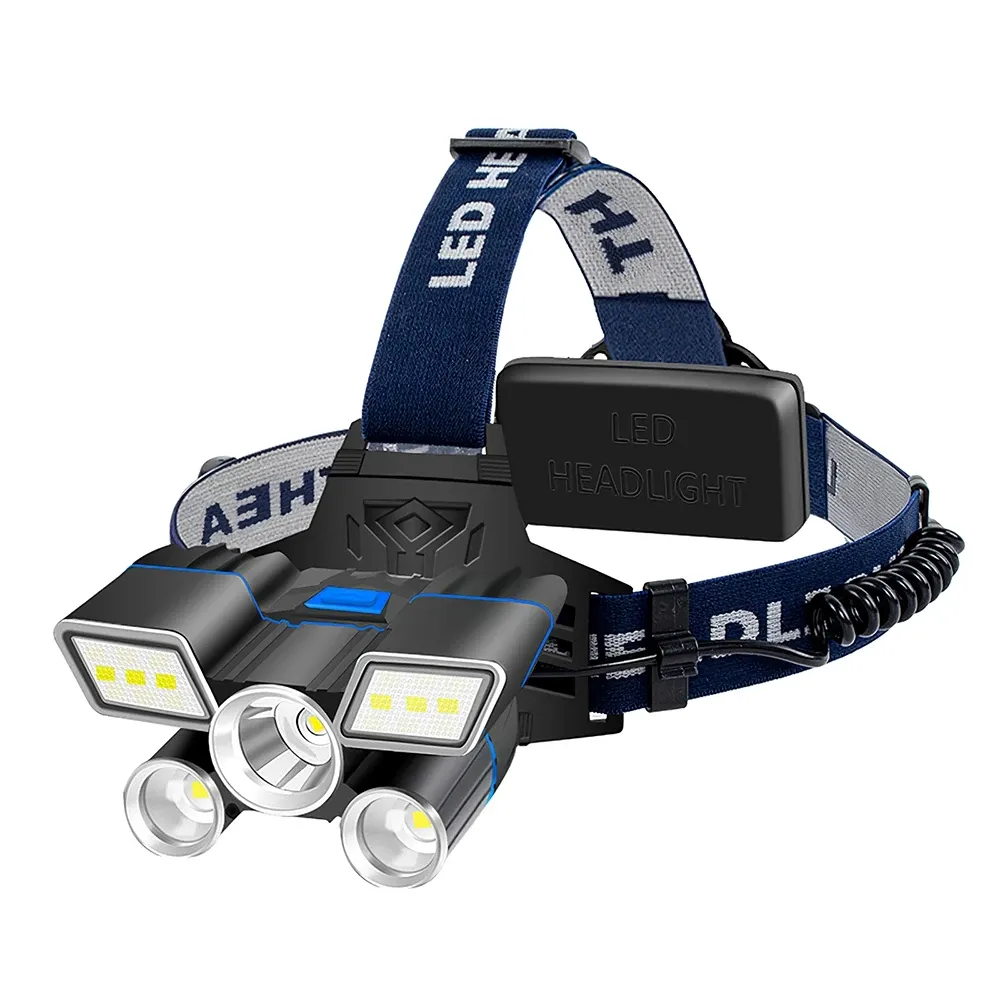 Red Blue White Light 9 Modes LED Headlamp L2+ 2*T6 LED Headlight USB Rechargeable Head Light with Tail Warning Light Waterproof