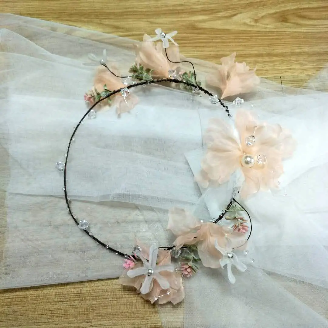 Wholesale floral headband bride veil flower girl wedding bridal flower crown long veil