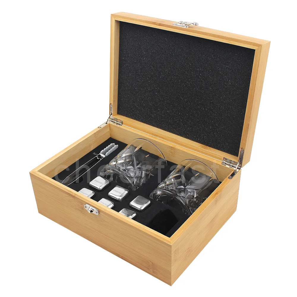 Effective And Fast To Use Reusable Whiskey Chilling Stones In Bamboo Wooden Box For Birthday Customized Whiskey Stones Gift Set