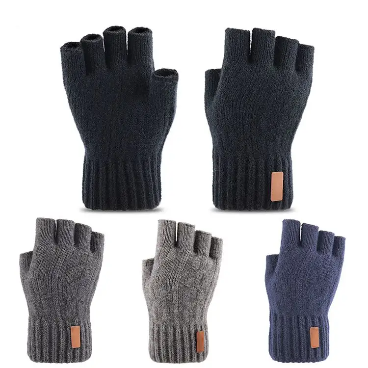 Unisex Outdoor elastic cycling half finger Thicken gloves winter Knitted Warm gloves touch screen gloves