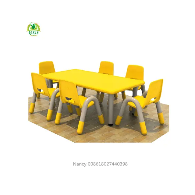 Preschoolers plastic tables with 6 chairs for children, daycare table and chair kids QX-193C