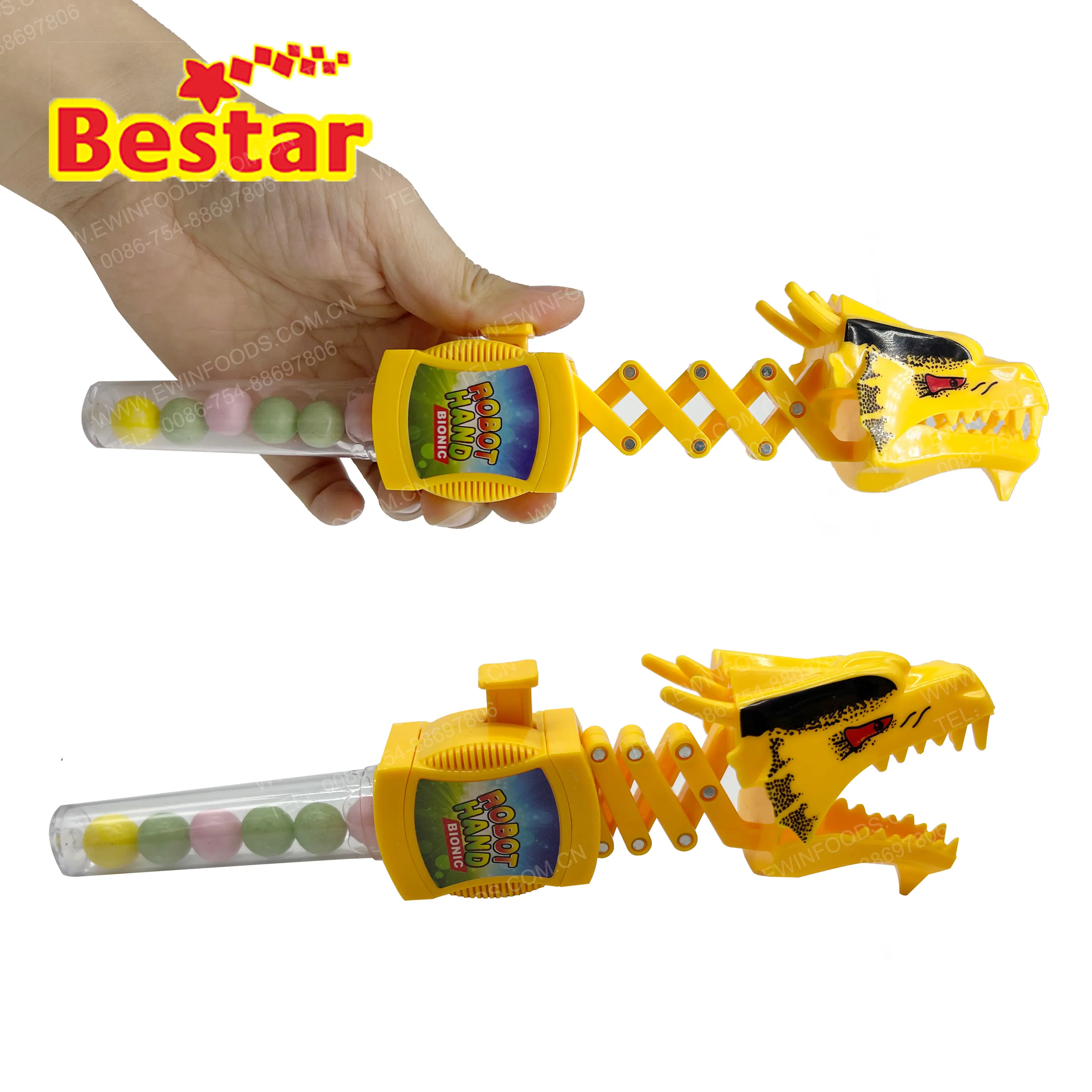 Novelty Item Toy Candy Stretch Dinosaur Shape Claw Grabber Tool Toy With Colorful Ball Candies