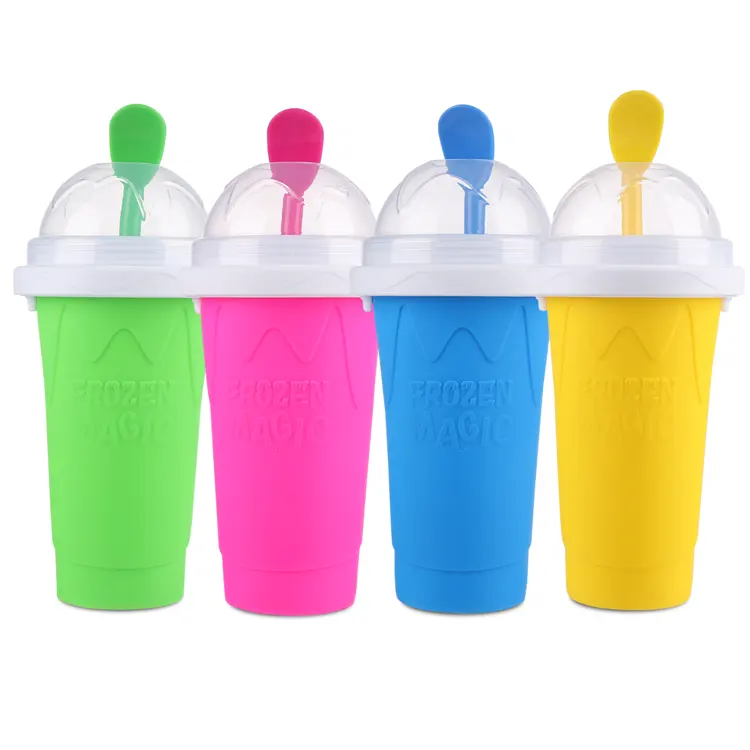 2022 New Portable Summer Frozen Magic Slushy Maker Cup Reusable Ice Cream Silicone Smoothie Cups With Lid