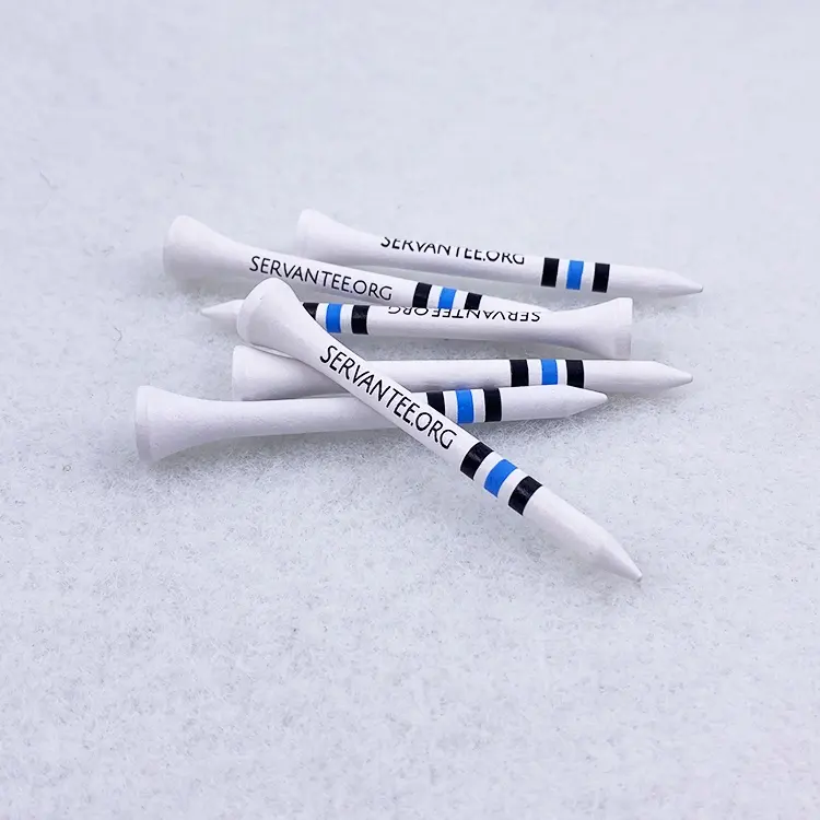 Custom white black wooden golf tees with two color stripes printed on shank